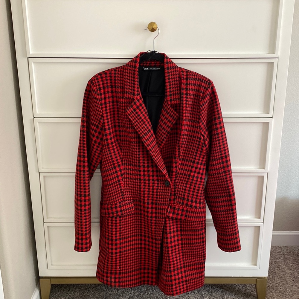 Zara, size XL, red and black skirt blazer.